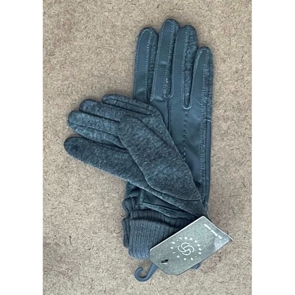 WOMENS SOLID DARK GRAY FAUX LEATHER SCREEN-TOUCH GLOVES - NWT - OS - Picture 3 of 5